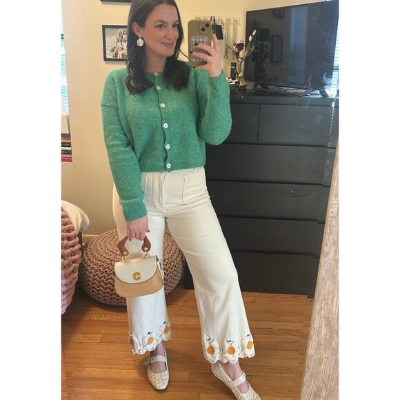 By Anthropologie Crew-Neck Cardigan Sweater in Green Size X-Small - Picture 3 of 10